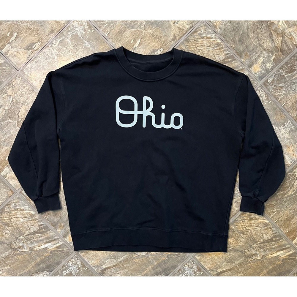 Lululemon Sweatshirt Women Large Black Ohio Graphic Oversized Crewneck